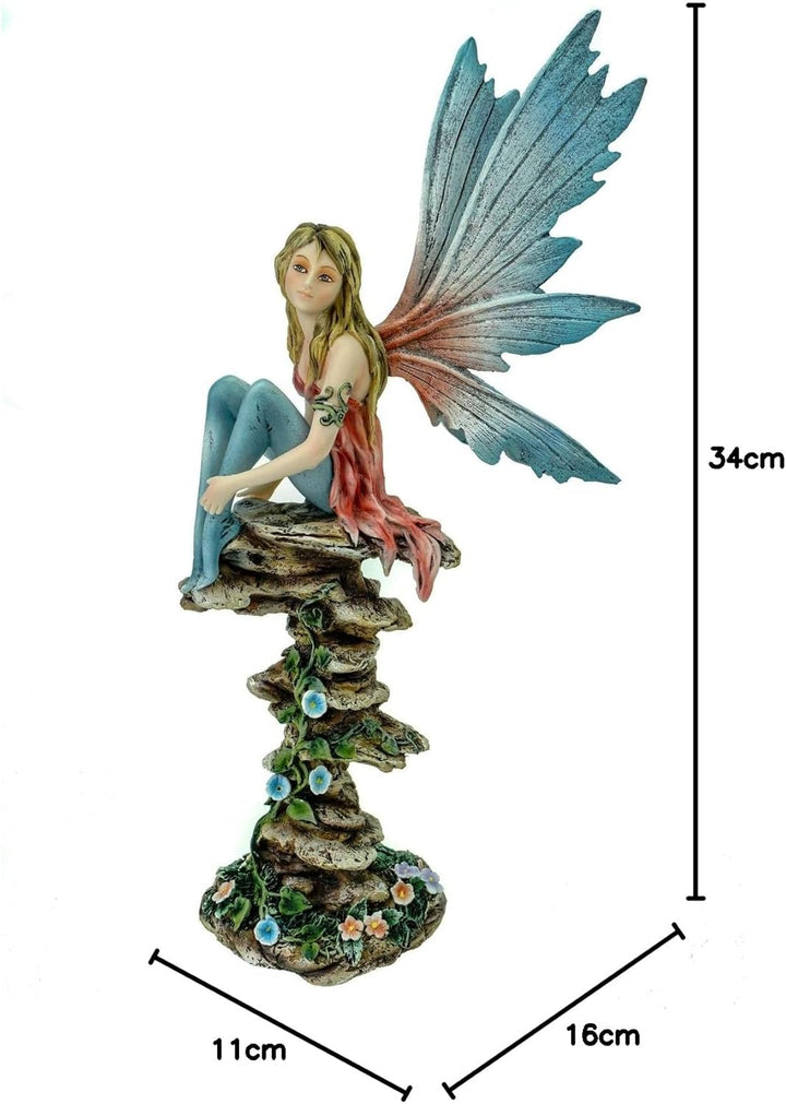 Vogler Fee Calista auf Fels mit Blumenranken 34 cm Figur Fee Fantasy Fairy Elfe, Mehrfarbig