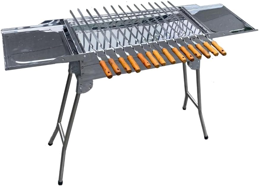 walexo Familien Grill Mangal mit klappbaren Füssen Schaschlik und BBQ Kohlegrill Säulengrill Standgr