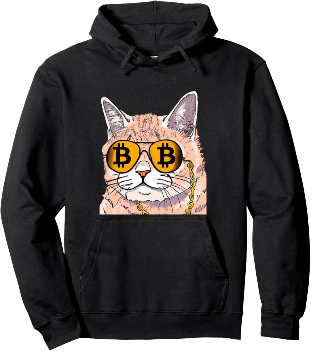 Katze mit Bitcoin Sonnenbrille – BTC Kryptowährung Design Pullover Hoodie