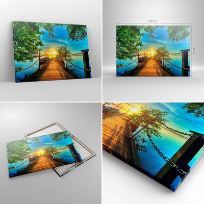 Bilder auf Leinwand 100x70cm Leinwandbild See Sonnenuntergang Boot Landschaft Gross Wanddeko Bild Sc