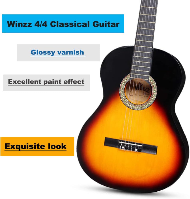 Winzz Konzertgitarre 4/4 Anfänger Set - 39 Zoll Klassische Gitarre Kit mit Nylonsaiten für Erwachsen