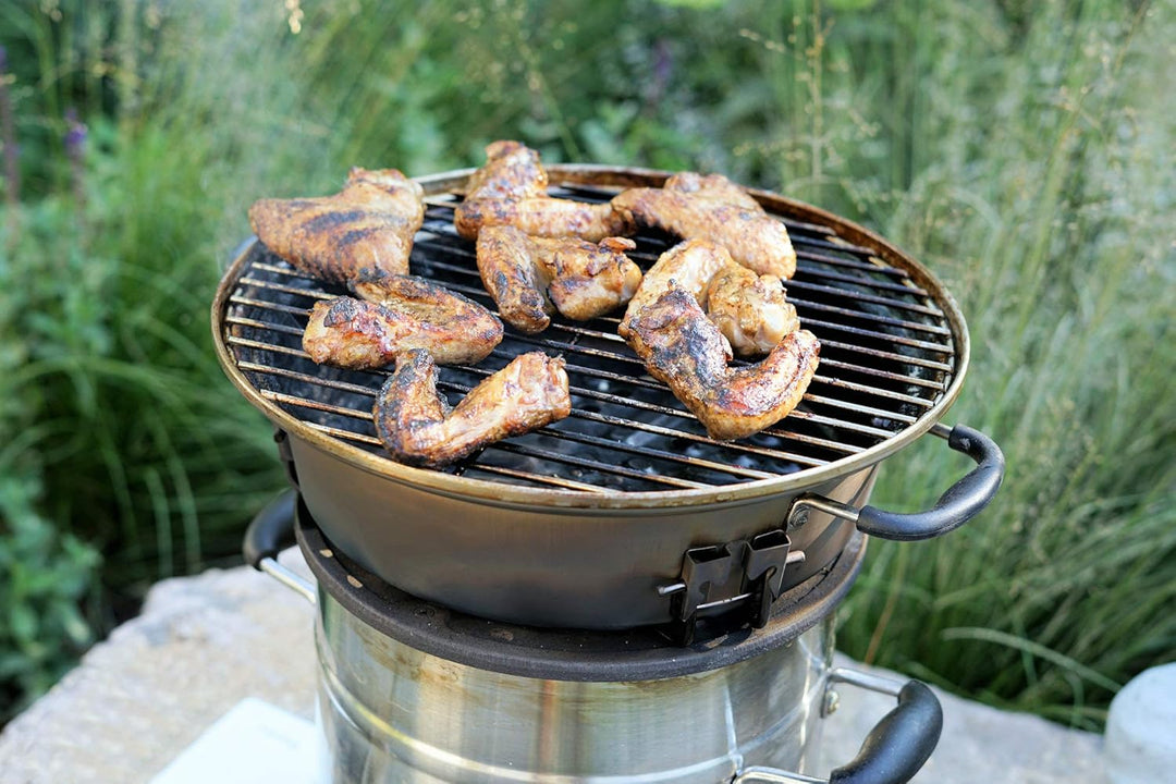 BBQ-Toro Grill Set für Raketenofen | Grillset mit Gusseisen Grillplatte, Grillrost, Tropfschale und