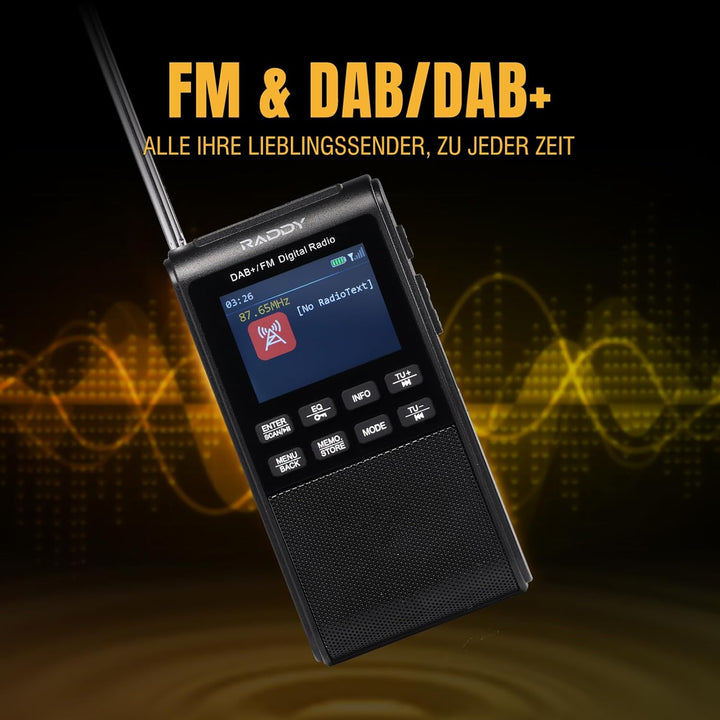 Raddy RD939 Tragbares DAB FM Radio, Taschenradio DAB Radio mit BT 5.3, 5W Lautsprecher, 2" Display,