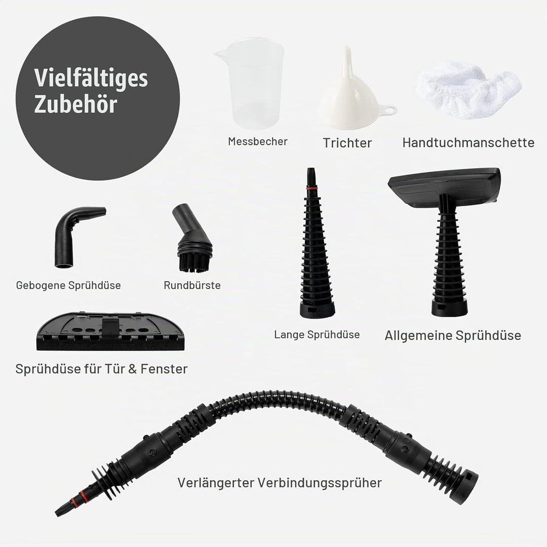 FANTASK 1050W Dampfreiniger Handgerät mit 9 Zubehörteilen, Dampfdruck: 3 bar, Temperatur: bis zu 140