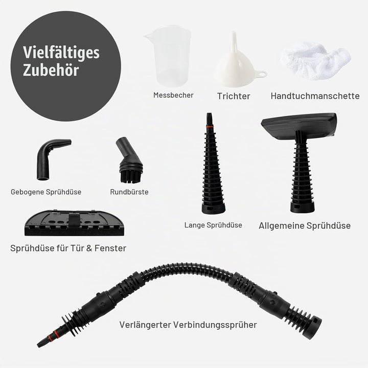 FANTASK 1050W Dampfreiniger Handgerät mit 9 Zubehörteilen, Dampfdruck: 3 bar, Temperatur: bis zu 140