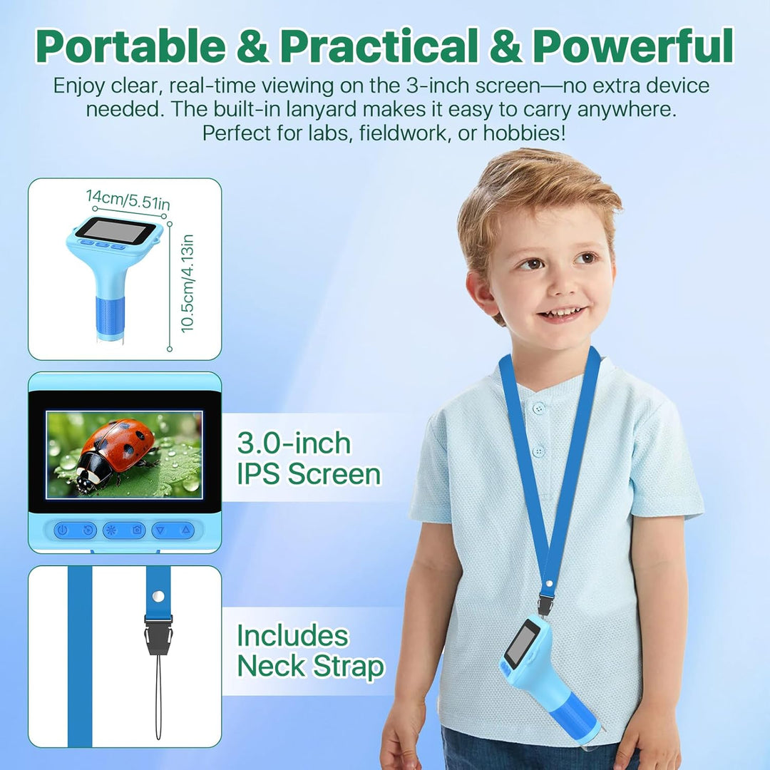 Mikroskop für Kinder, digital, tragbar, 7,6 cm (3,0 Zoll), grosses Display, 1000 x Mikroskop, wieder