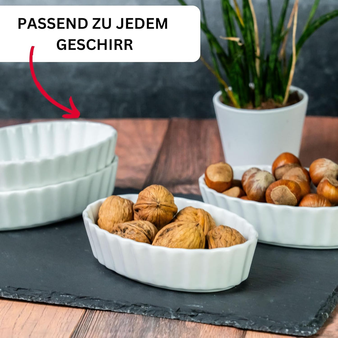 Westmark 8 Servierschälchen für Crème Brulée – Ovale Porzellanschälchen zum Servieren von Desserts,