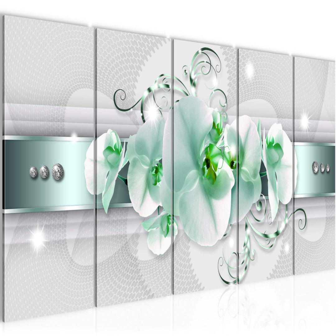 Runa Art Wandbild XXL Blumen Orchidee Wohnzimmer Schlafzimmer 200 x 80 cm Grau Grün 5 Teilig - Made