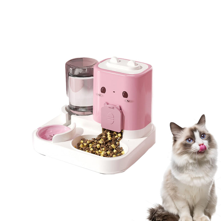 Futterspender Katze Automatisch mit Trinkbrunnen | 2 in 1 Futterautomat & Wasserspender für Katzen