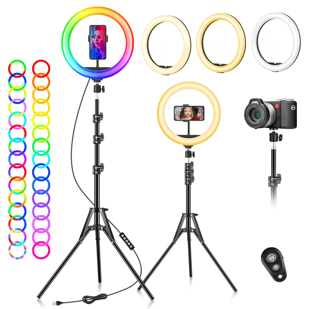 LED Ringlicht mit Stativ Handy - Selfie Licht Ringleuchte 10 Zoll Ring Light 40 RGB-modi Dimmbare Li