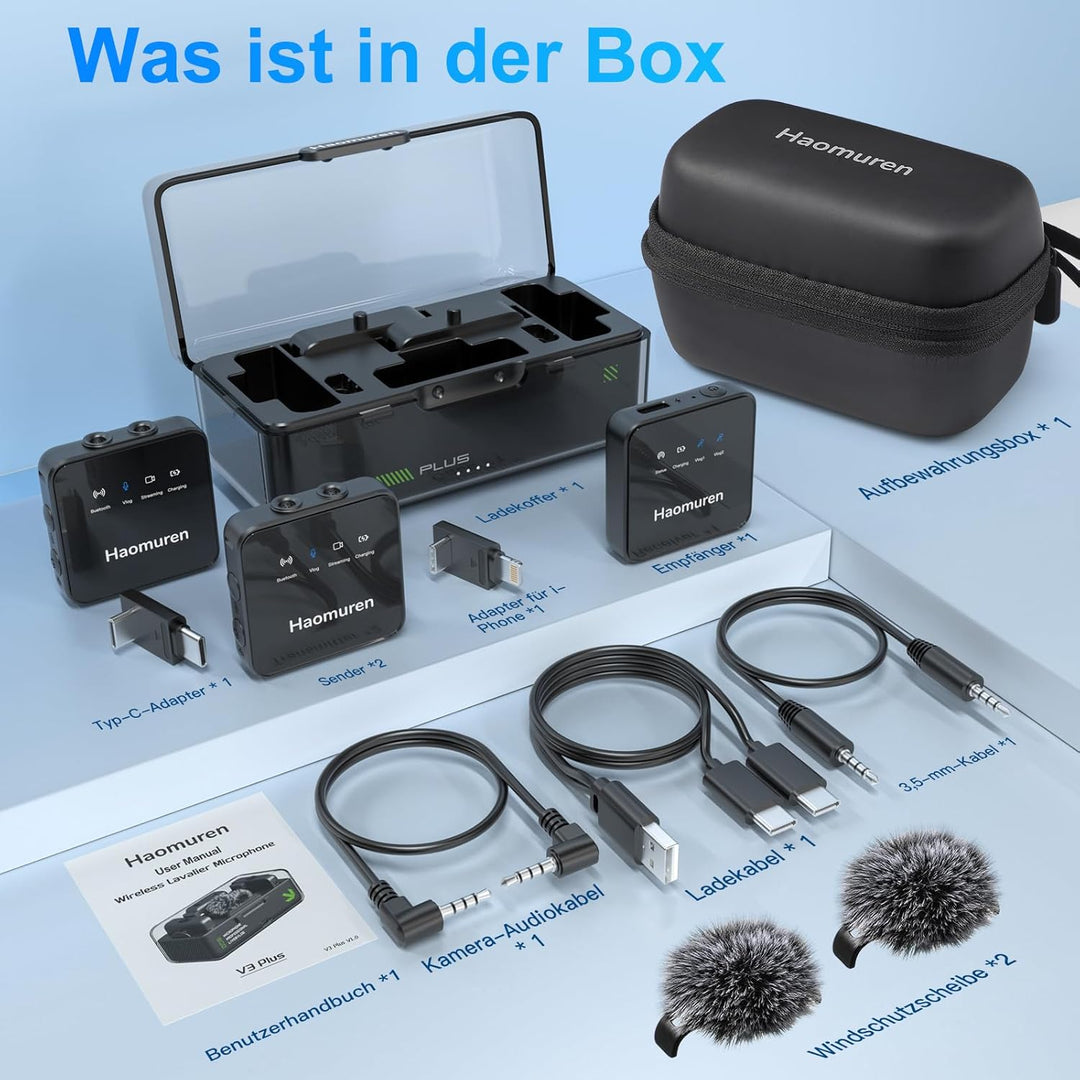 Kabelloses Lavalier-Mikrofon 2er-Pack, kabelloses Mikrofon, kompatibel mit *Phone/Android/Kamera/PC/