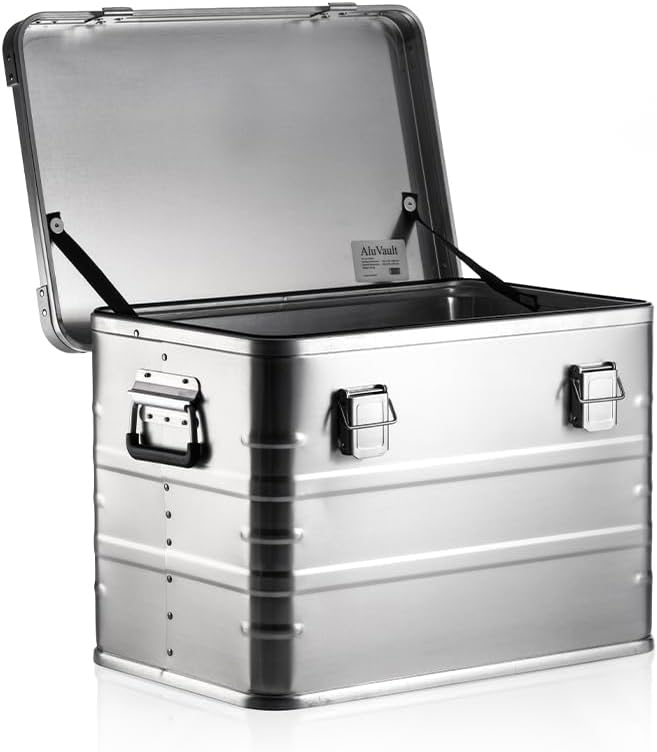 AluVault 073L – Alubox mit Deckel, Aluminium Aufbewahrungsbox, Alukiste, Spritzwassergeschützt, Stau