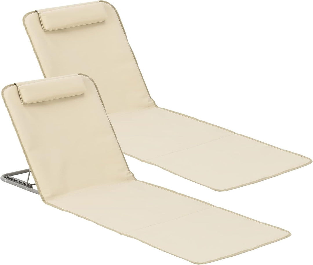 [en.casa] Strandmatte Donostia 2er Set Sonnenmatte klappbar Beige Strandliege mit Verstellbarer Rück