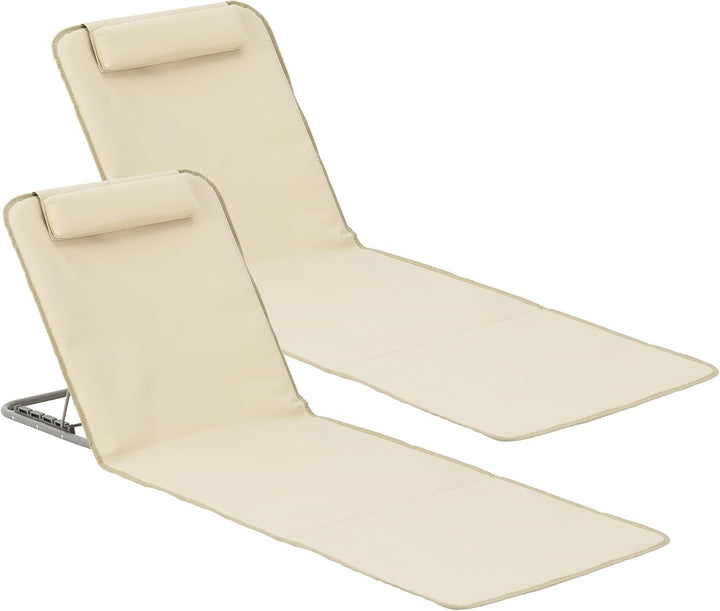 [en.casa] Strandmatte Donostia 2er Set Sonnenmatte klappbar Beige Strandliege mit Verstellbarer Rück