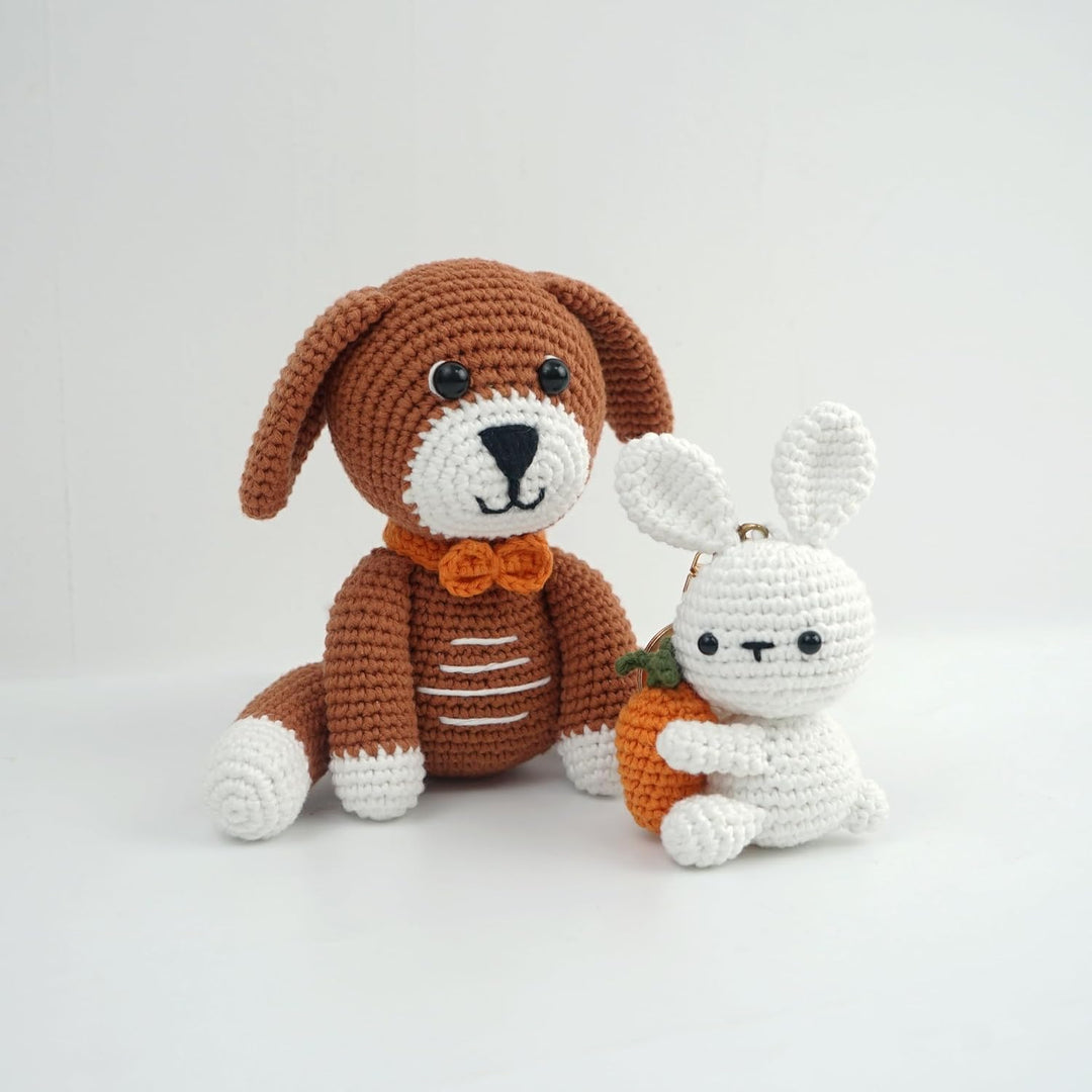 Elior Häkelset für Anfänger Amigurumi – Komplettset für Hund und Hase – Inklusive 100% Baumwollgarn,