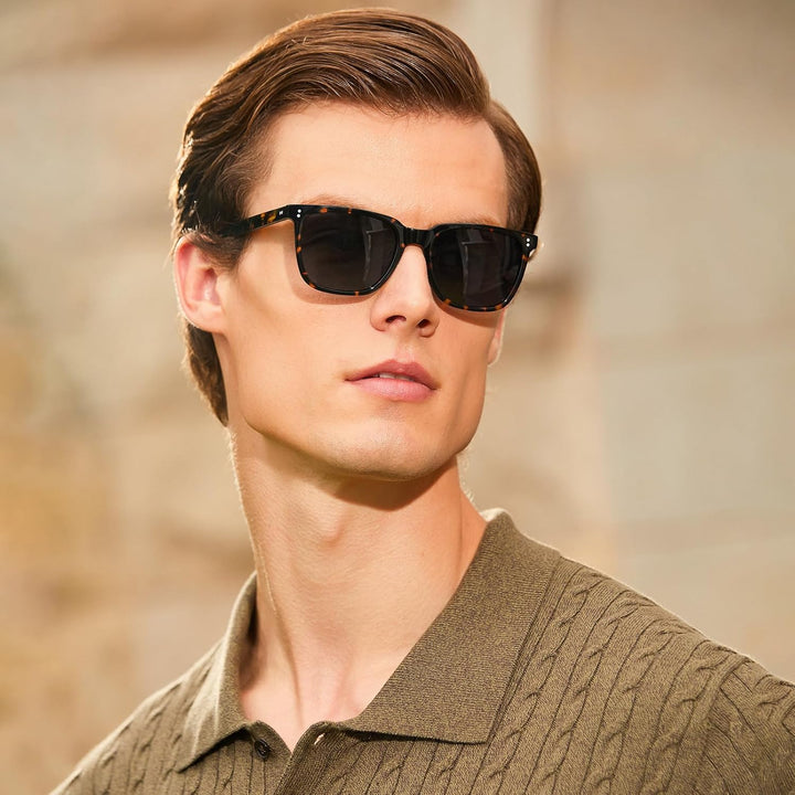 CARFIA Polarisierte Herren Sonnenbrille mit Rechteckig Acetatrahmen, 100% UV-Schutz Sportliche Sonne