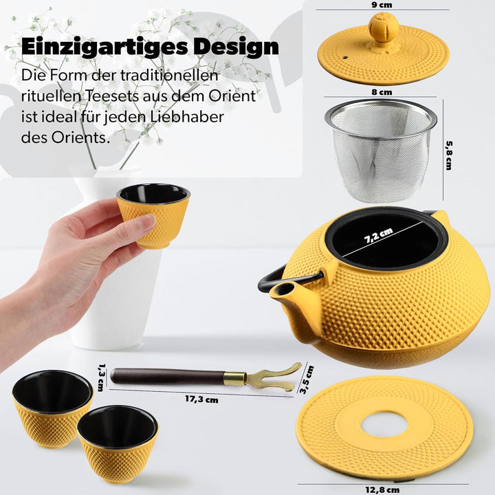 KADAX Japanische Teekanne, 850ml Gusseiserner Kessel, ⌀15cm Kanne mit Netzfilter und robustem Griff,