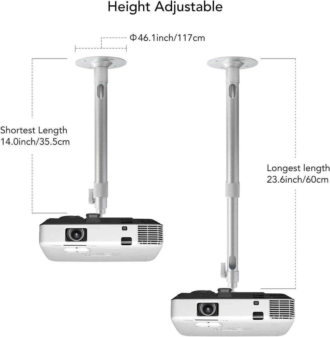Drsn Universal Beamer Deckenhalterung - Höhenverstellbar 35 - 60cm - Traglast 5kg - 360° Drehbar, Pr