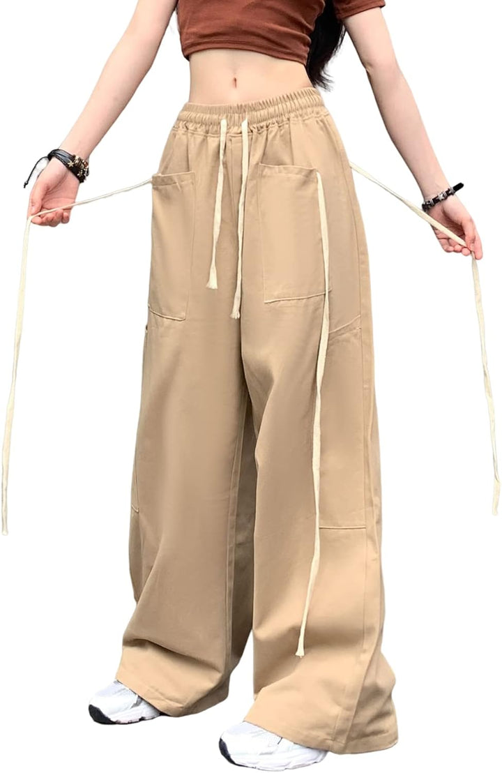 Hewlshawn Cargohose Damen Y2k Baggy Hose 90s Parachute Pants High Waist Straight Hosen Freizeithose