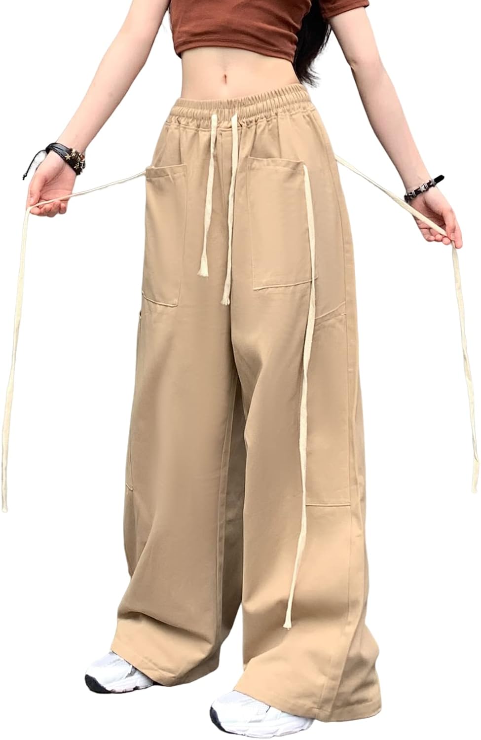 Hewlshawn Cargohose Damen Y2k Baggy Hose 90s Parachute Pants High Waist Straight Hosen Freizeithose