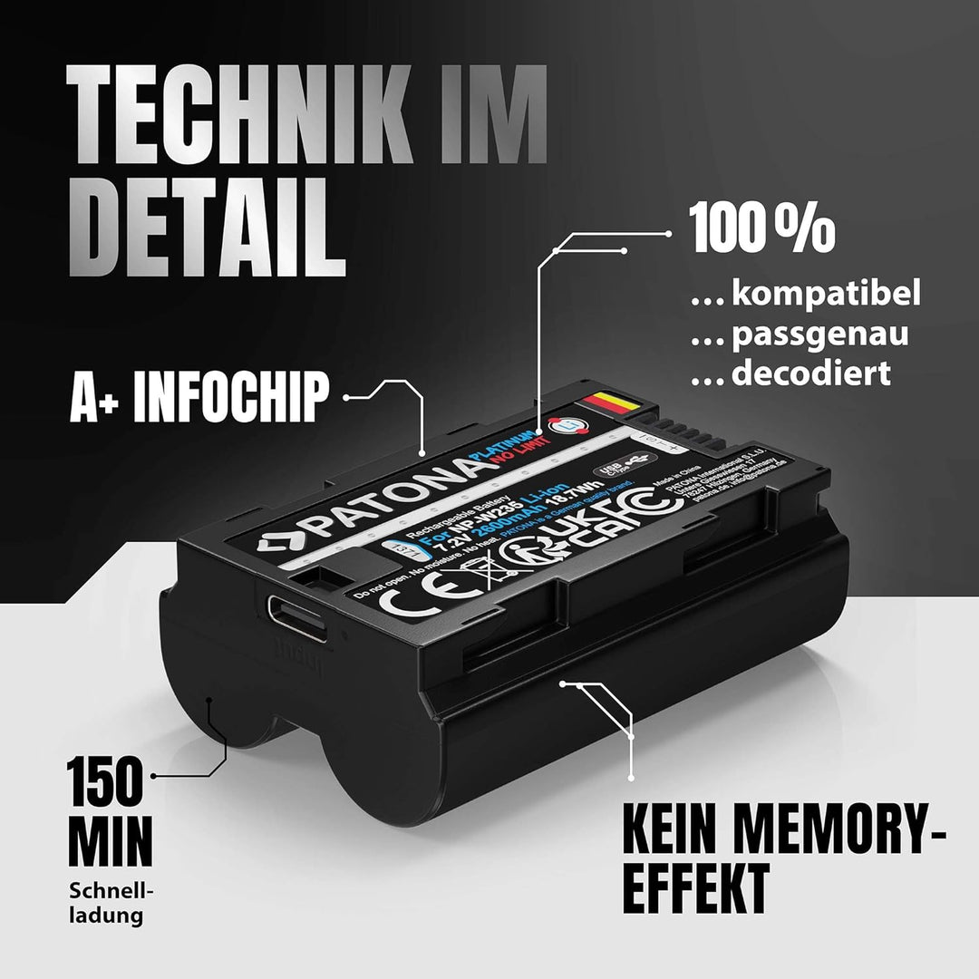 PATONA Platinum NP-W235 Akku 2600mAh USB-C Input kompatibel mit Fuji Fujifilm GFX-50s II GFX-100S GF