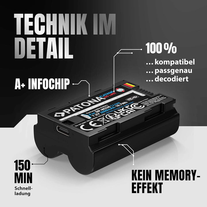 PATONA Platinum NP-W235 Akku 2600mAh USB-C Input kompatibel mit Fuji Fujifilm GFX-50s II GFX-100S GF