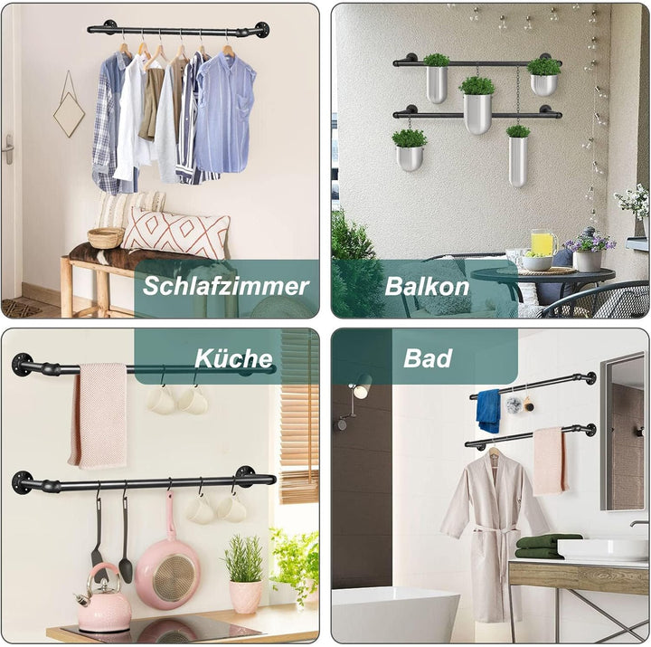 Kleiderständer Wandmontage 100cm Industrierohr Kleiderstangen für die Wand Wandhänger Rustikale Klei