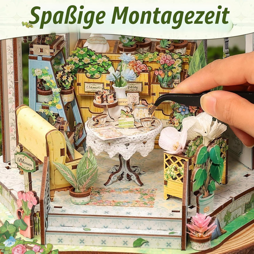 CUTEBEE Book Nook Kit - Puppenhaus für Erwachsene, Elegantes Europäisches Blühendes Miniaturhaus mit