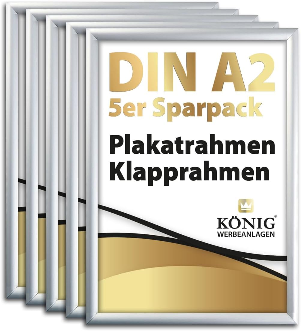 5 Plakatrahmen DIN A2 | 25mm Aluminium Profil, Silber | inkl. entspiegelter Schutzscheibe und Befest