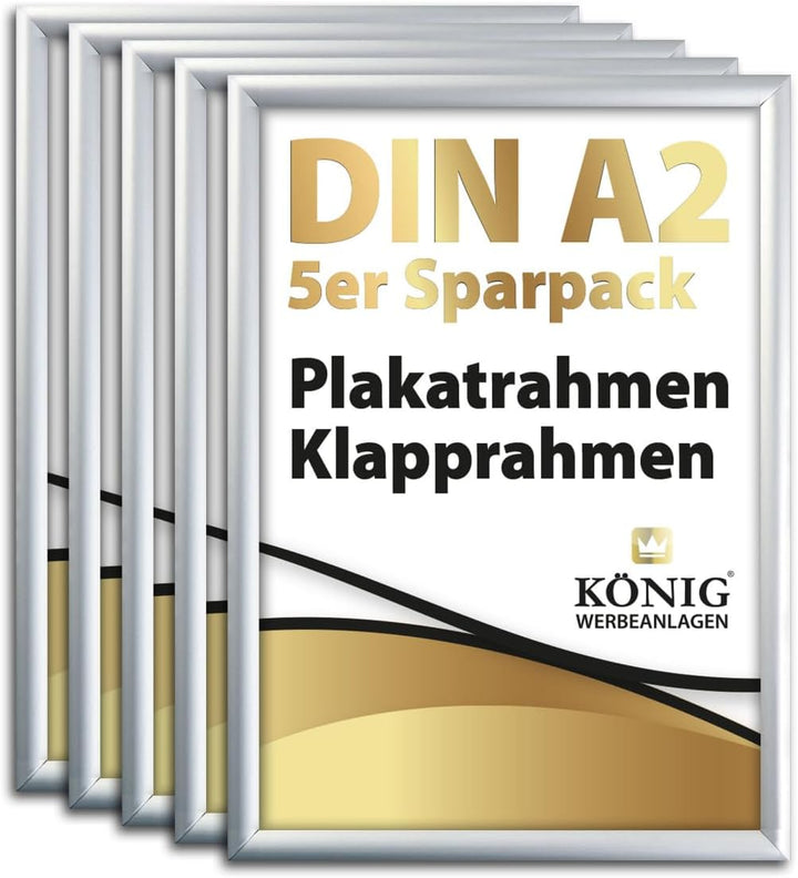 5 Plakatrahmen DIN A2 | 25mm Aluminium Profil, Silber | inkl. entspiegelter Schutzscheibe und Befest