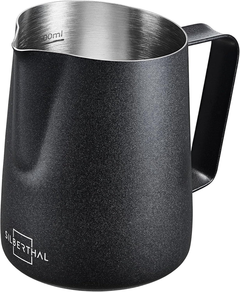 SILBERTHAL Milchkännchen Edelstahl 500ml schwarz - Professionelles Barista Zubehör mit Latte Art Aus