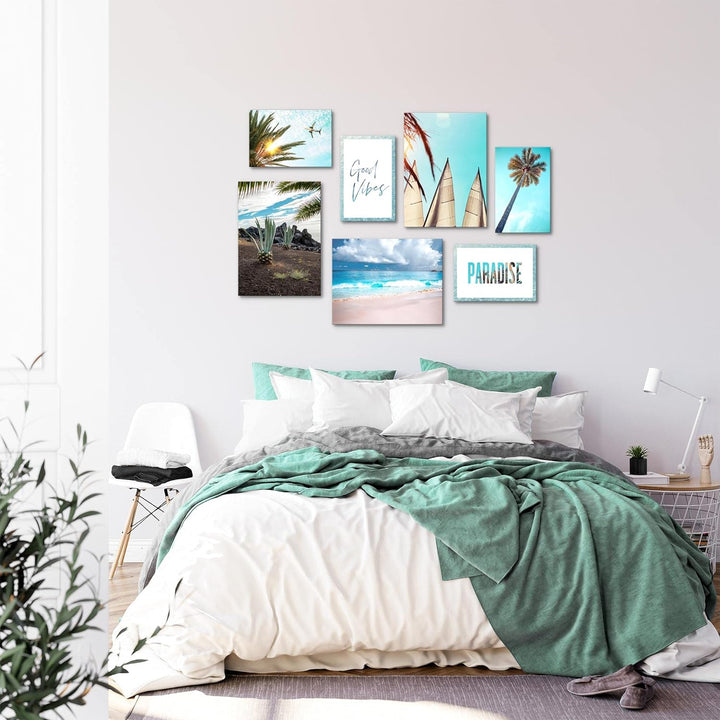 Novart Wandbilder Meer - KOMPLETT AUFHÄNGFERTIG - Paradies Strand Wohnzimmer Schlafzimmer- 7 Moderne