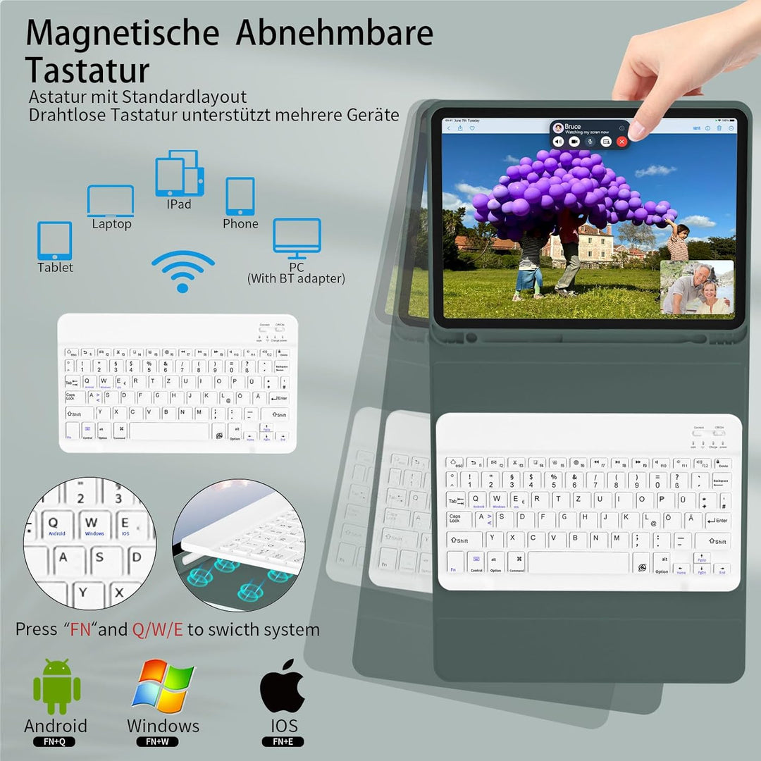 Hülle mit Tastatur für iPad Air 11 Zoll M4/M3/M2 (2026/2025/2024), iPad Air 5/4 Generation (2022/202