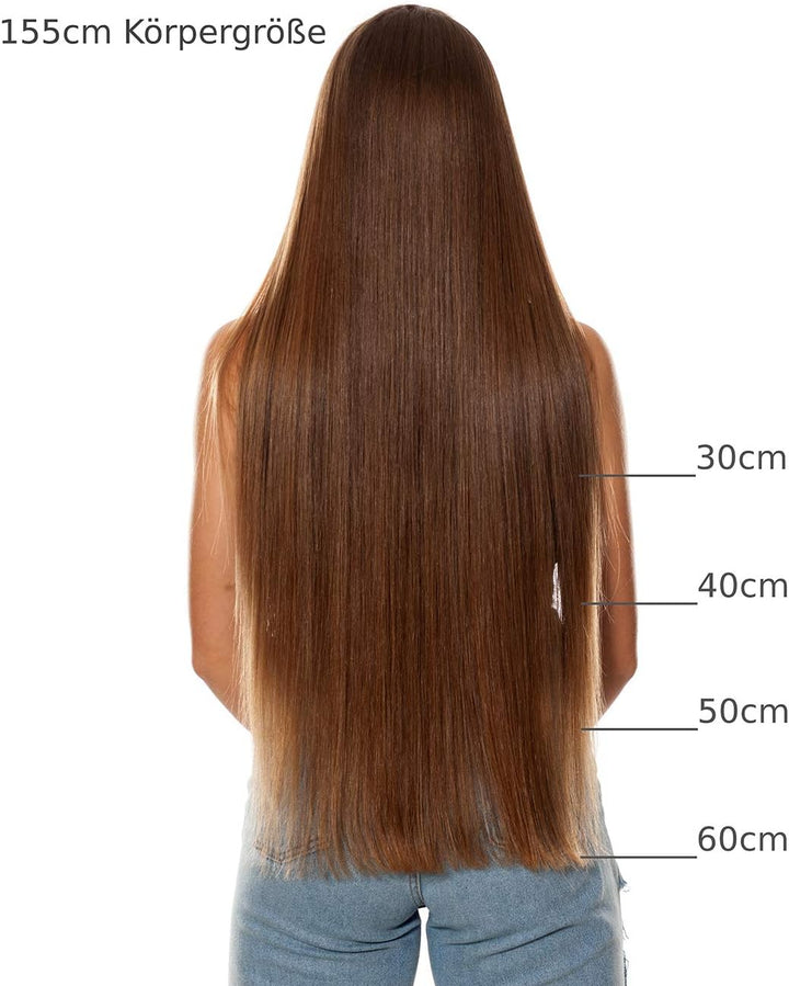 hair2heart Premium Nanoring Extensions Echthaar glatt - 100 Strähnen 1g 60cm 4/77 mittelbraun braun-