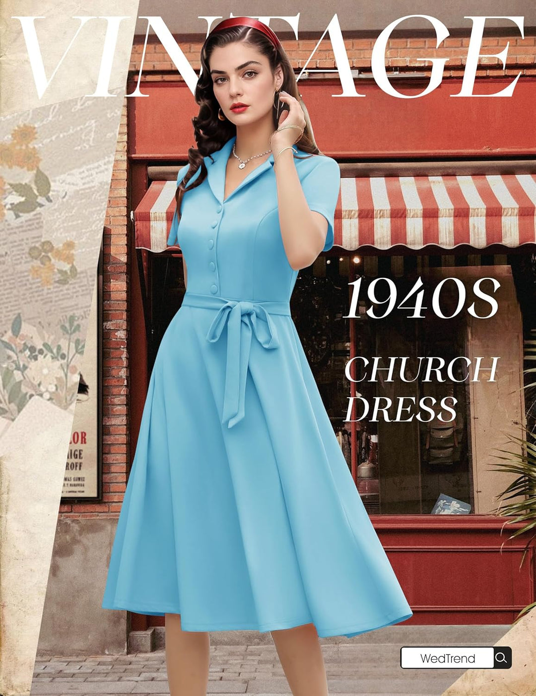 Wedtrend Vintage Cocktailkleid Damen A Linie Midilang V-Ausschnitt Abendkleid Elegant Freizeitkleide