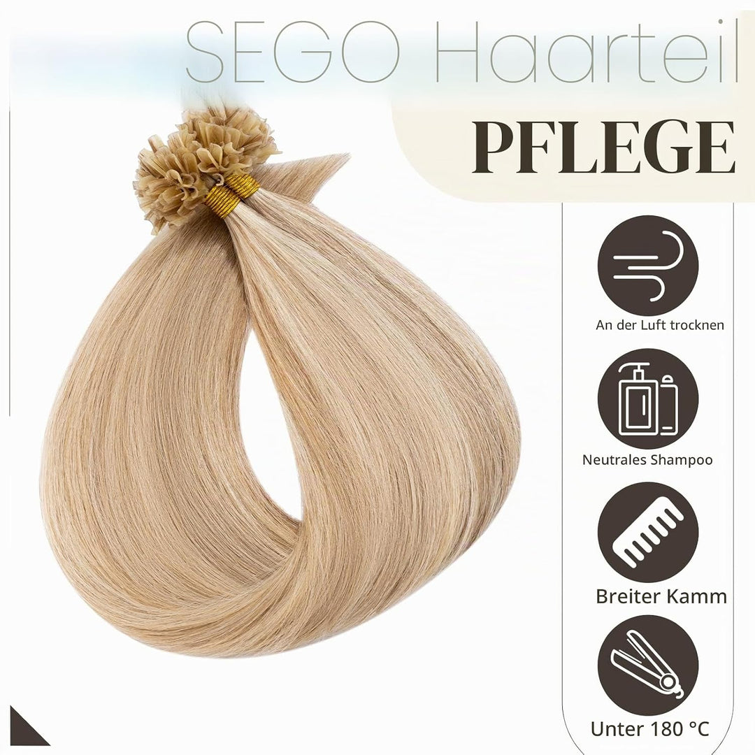 SEGO Bondings Extensions Echthaar 0.5g/Strähnen Haarverlängerung Keratin U-Tip Glue 100 Strähnen 100