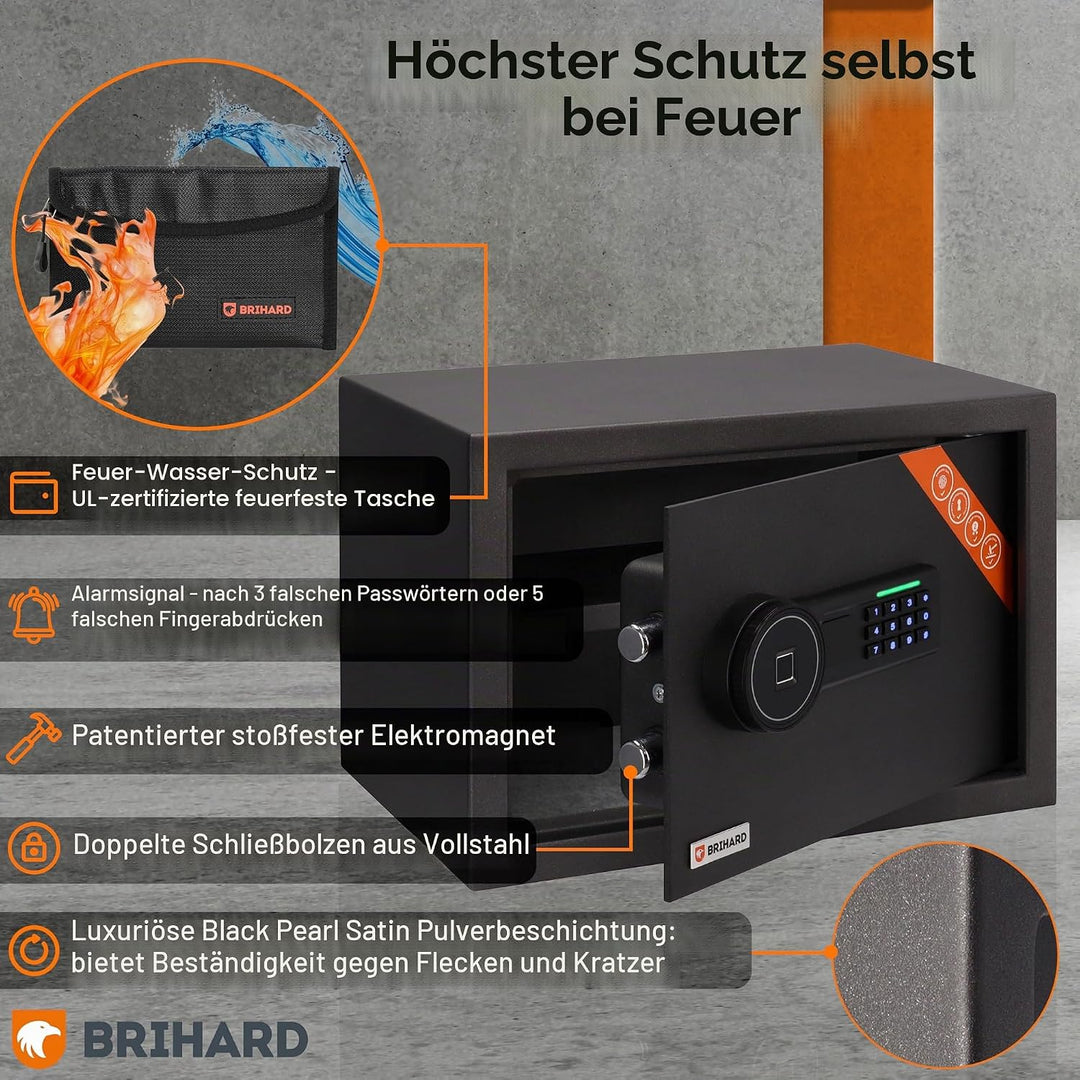 Brihard Biometrischer Safe E14602B – 2-in-1 Digitale Tastatur und Fingerabdruck – Home Tresor 25 cm