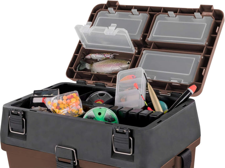 Angelkoffer Angelbox Angeltasche gepolsterte Sitzkiepe Sitzfunktion Gerätekasten mit Rucksackfunktio