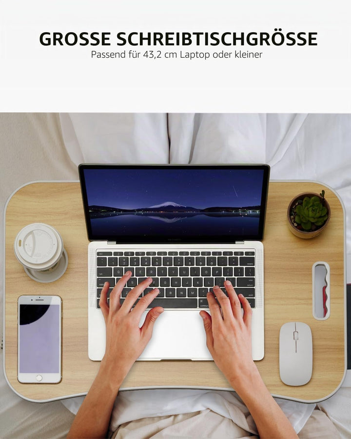 Faltbarer Laptoptisch, tragbarer Schossschreibtisch, Betttisch, Laptopständer mit Getränkehalter & T