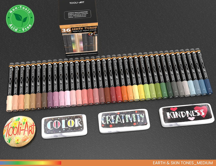 36 Acrylstifte Haut- und Erdton-Marker-Set für Felsmalerei, Leinwand, Tassen Glas Kunststoff Holz, M