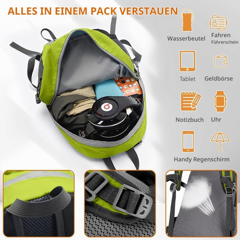 flintronic Wanderrucksack Klein Damen Herren, 20L Faltbarer Rucksack Ultraleicht für Kinder, Wasserd