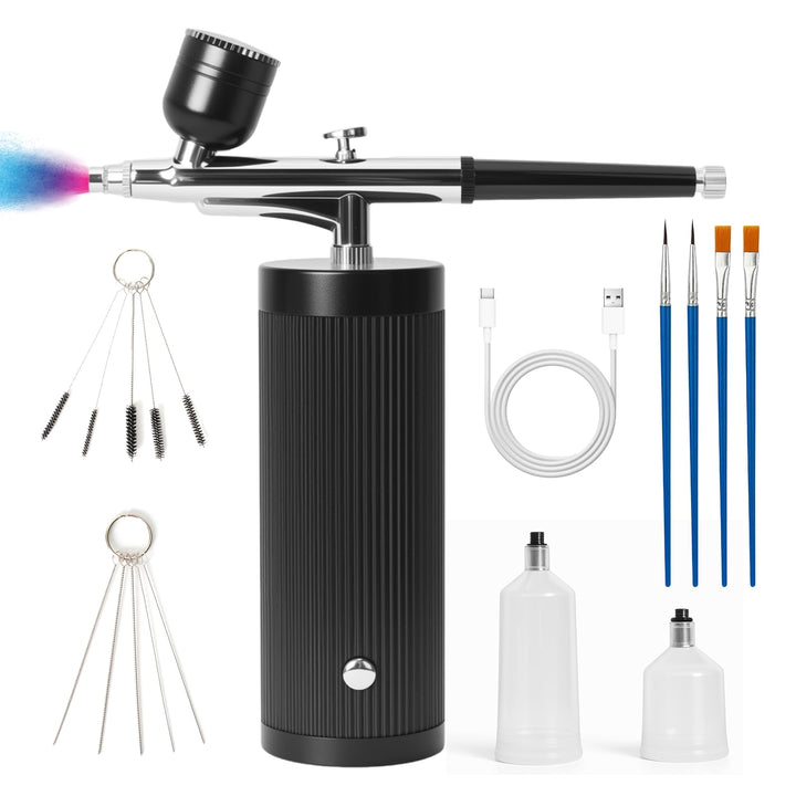 Airbrush-Kit mit Kompressor, Wiederaufladbar Tragbares Airbrush Set, mit Düse und Reinigungsbürsten
