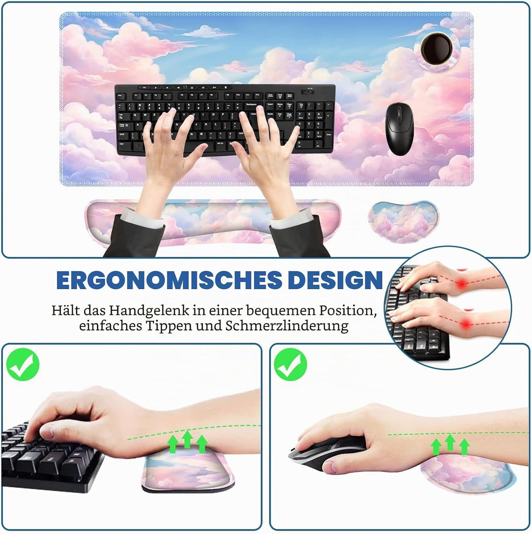ToLuLu Grosses Mauspad-Set, Handgelenkauflage, Schreibtischunterlage für Tastatur und Maus, 4 Stück,