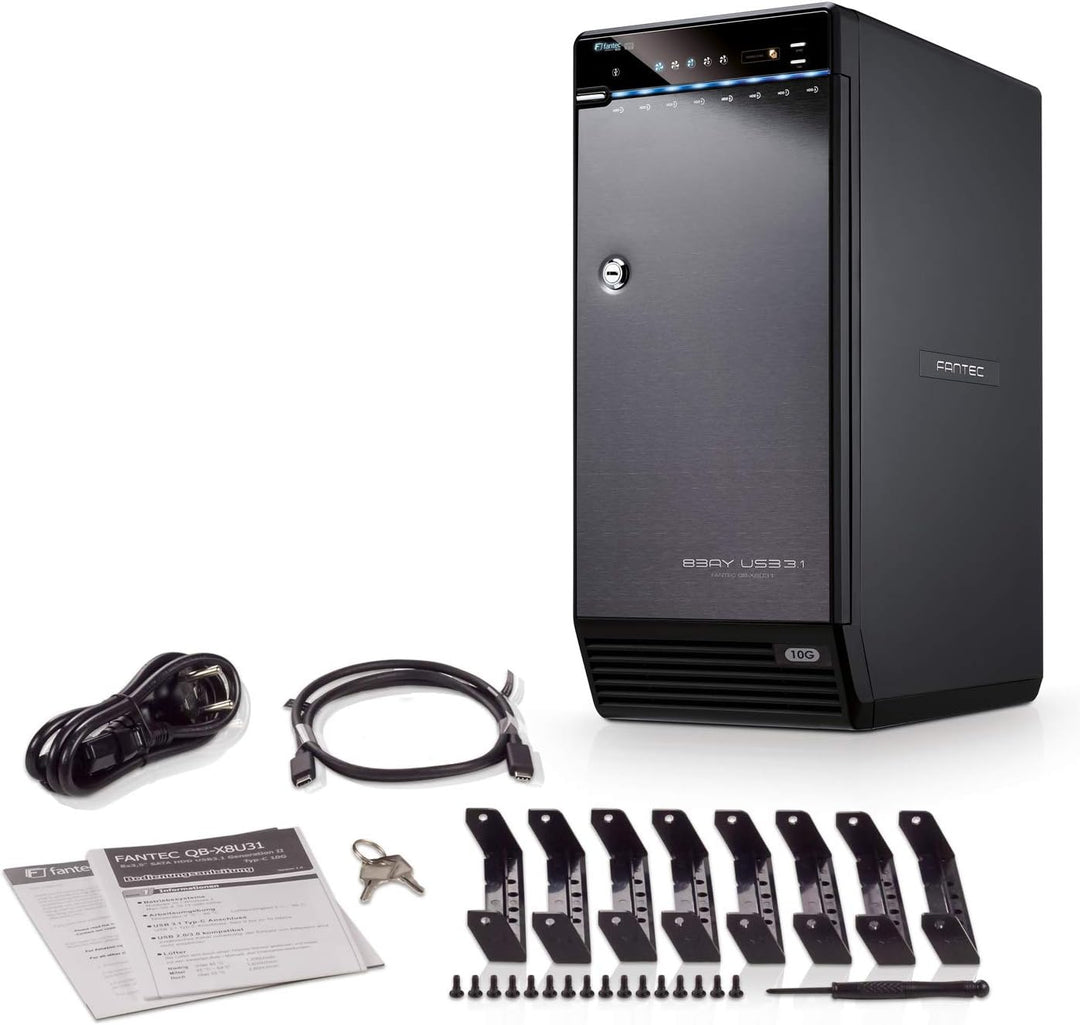 FANTEC QB-X8U31 8fach USB3.2 Gen2 Festplattengehäuse für 8X SATA 3,5/2,5 Zoll HDDs oder SSDs, Transf