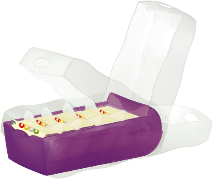 Karteibox CROCO A7, transl.-lila mit 5 Stützen und 100 Karten, 2 Boxen-Sparset