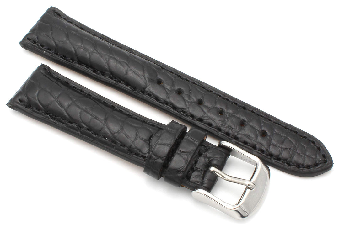 18mm XS Damenlänge Echt Alligator Vintage hangemacht in Deutschland Uhrenarmband in Schwarz