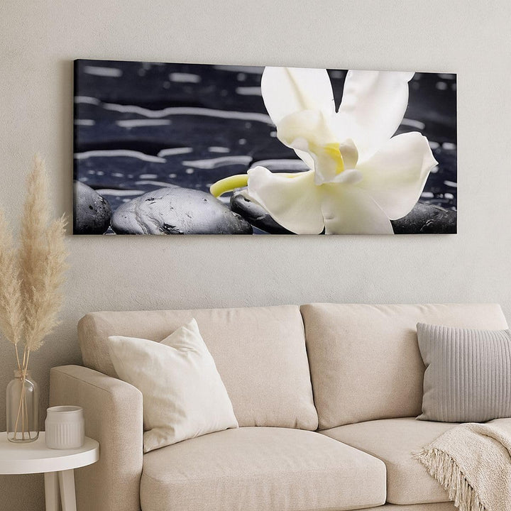 Panorama Bilder auf Leinwand 100x40cm Leinwandbild Spa Orchidee Steine Wasser Gross Wanddeko Bild Sc