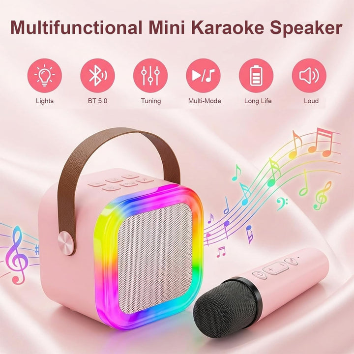 Karaoke Maschine mit 2 Funkmikrofonen, Tragbarer Bluetooth 5.0 Lautsprecher mit 360° Sound, 5 Stimmv