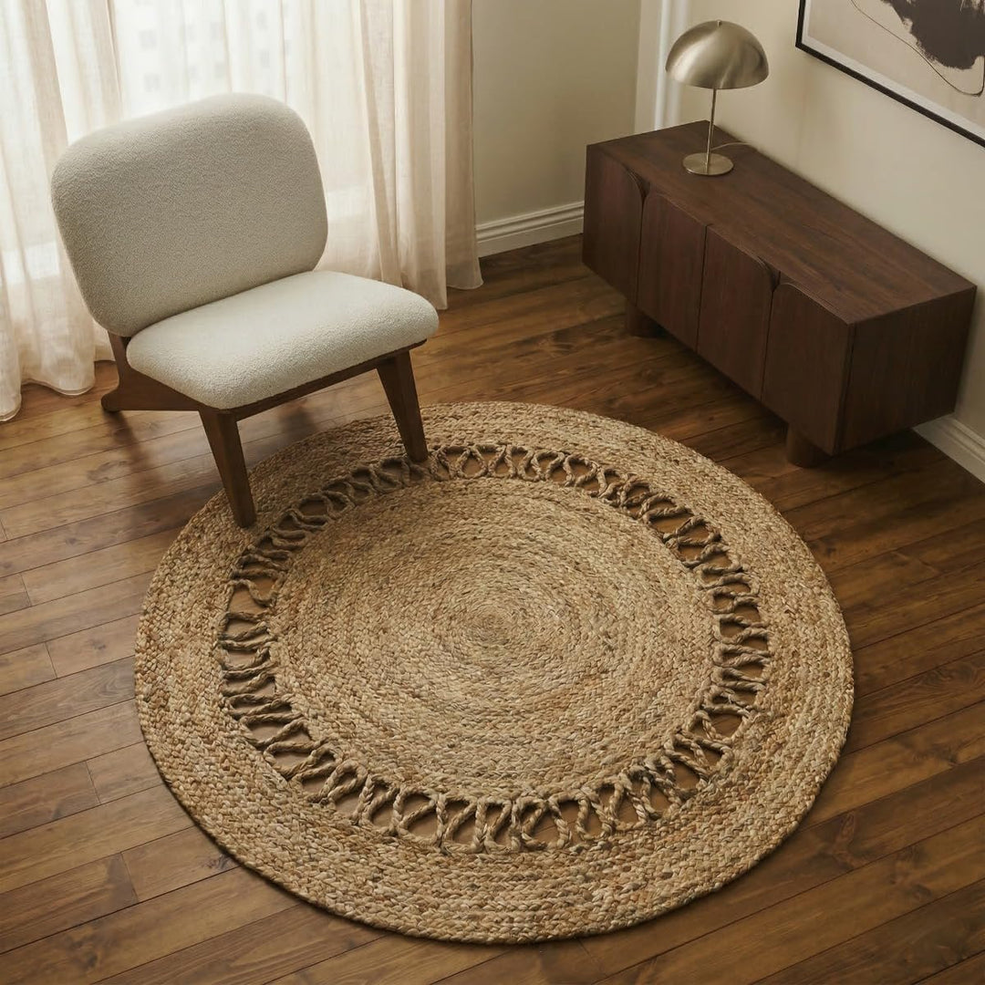 The Deco Factory Funny Jute – Teppich, rund, Jute, Wellenform, Natur, Durchmesser 120 cm