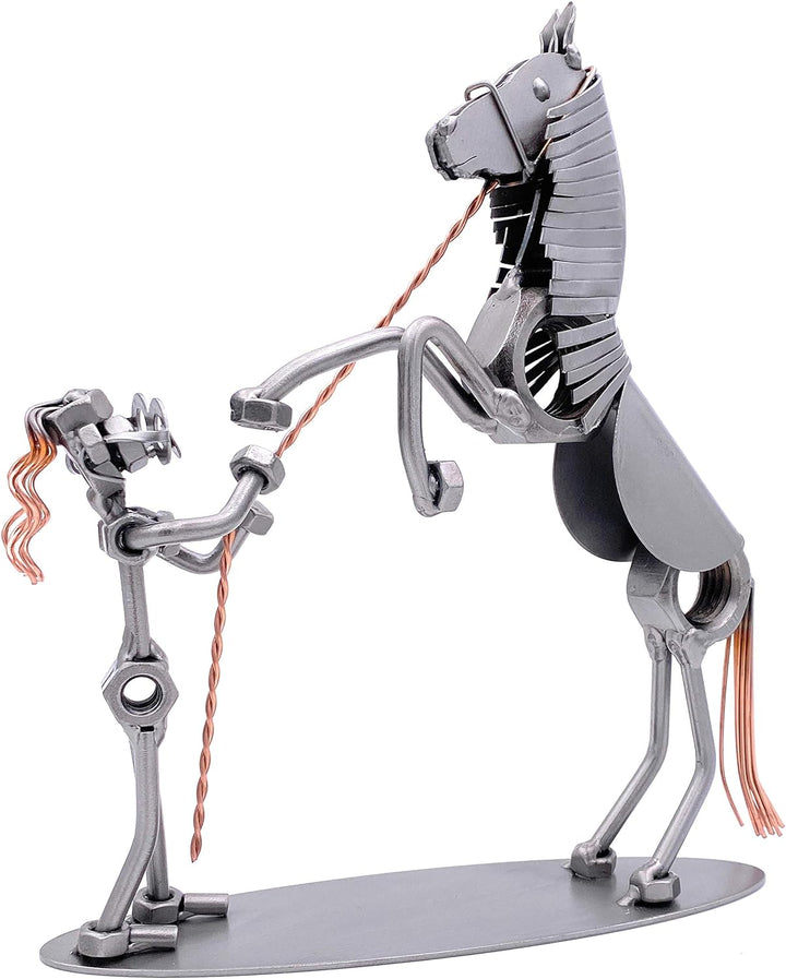 STEEMO Schraubenmännchen Reiterin Pferde-Mädchen Geschenk Metall-Deko 22x7x25 cm